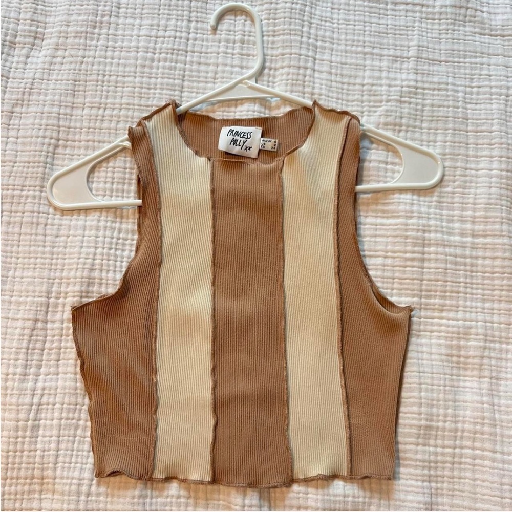 Princess Polly Two-Tone Ribbed Tank - Brown & Cream